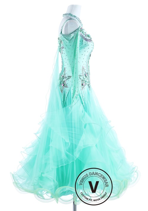 Fruit Green Accordion Pleated Standard Waltz Dance Competition Dress