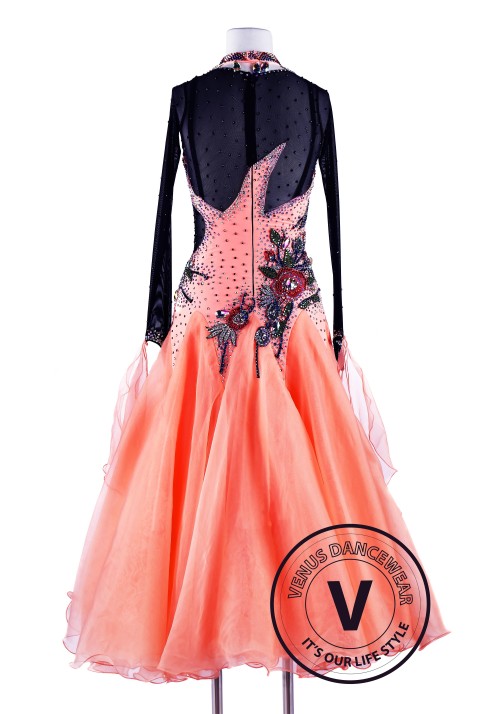 Fusion Coral Smooth Waltz Tango Ballroom Competition Dress