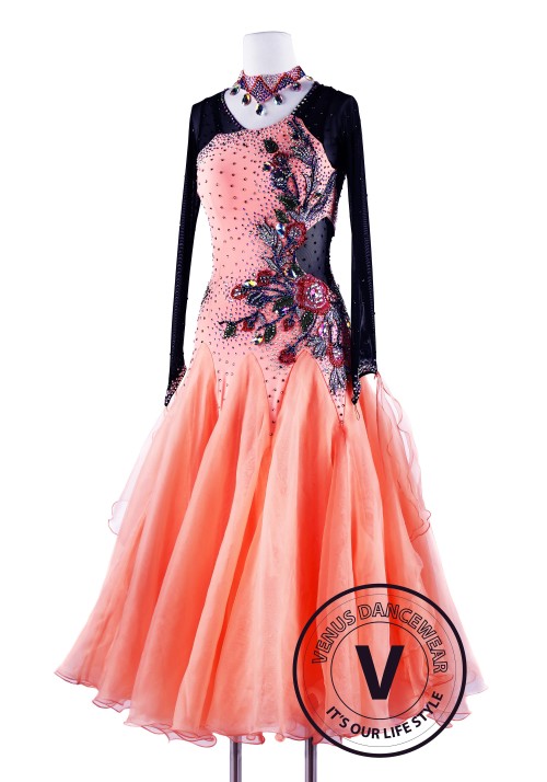 Fusion Coral Smooth Waltz Tango Ballroom Competition Dress