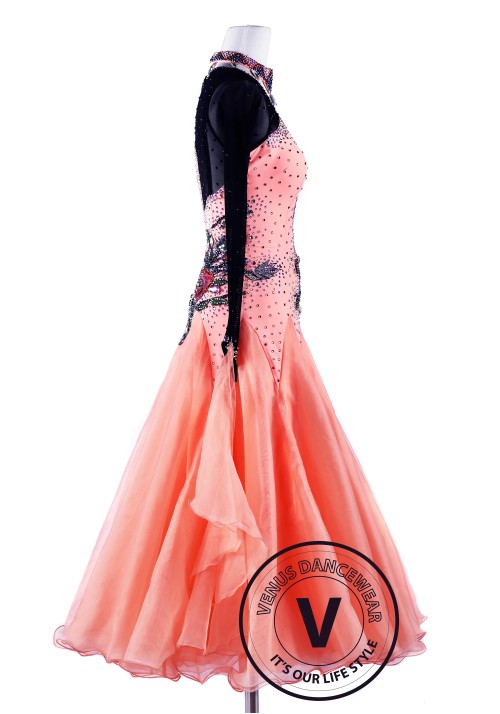 Fusion Coral Smooth Waltz Tango Ballroom Competition Dress