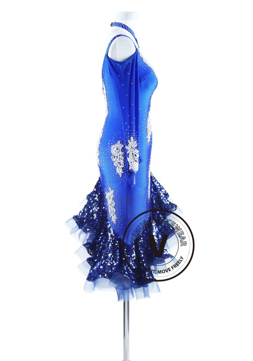 Royal Blue Latin Rhythm Salsa Chacha Dance Competition Dress