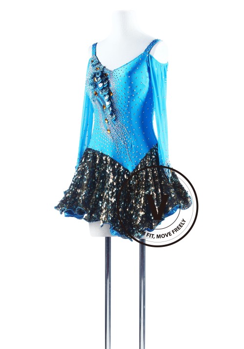 Blue Peacock Latin Rhythm Chacha Dance Competition Dress