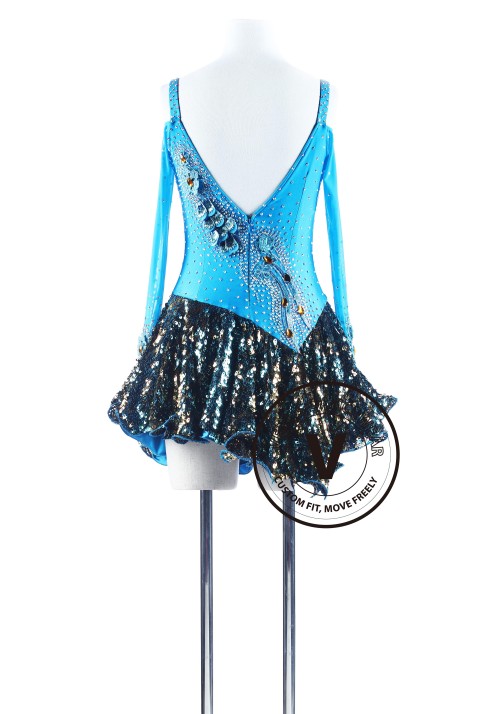 Blue Peacock Latin Rhythm Chacha Dance Competition Dress