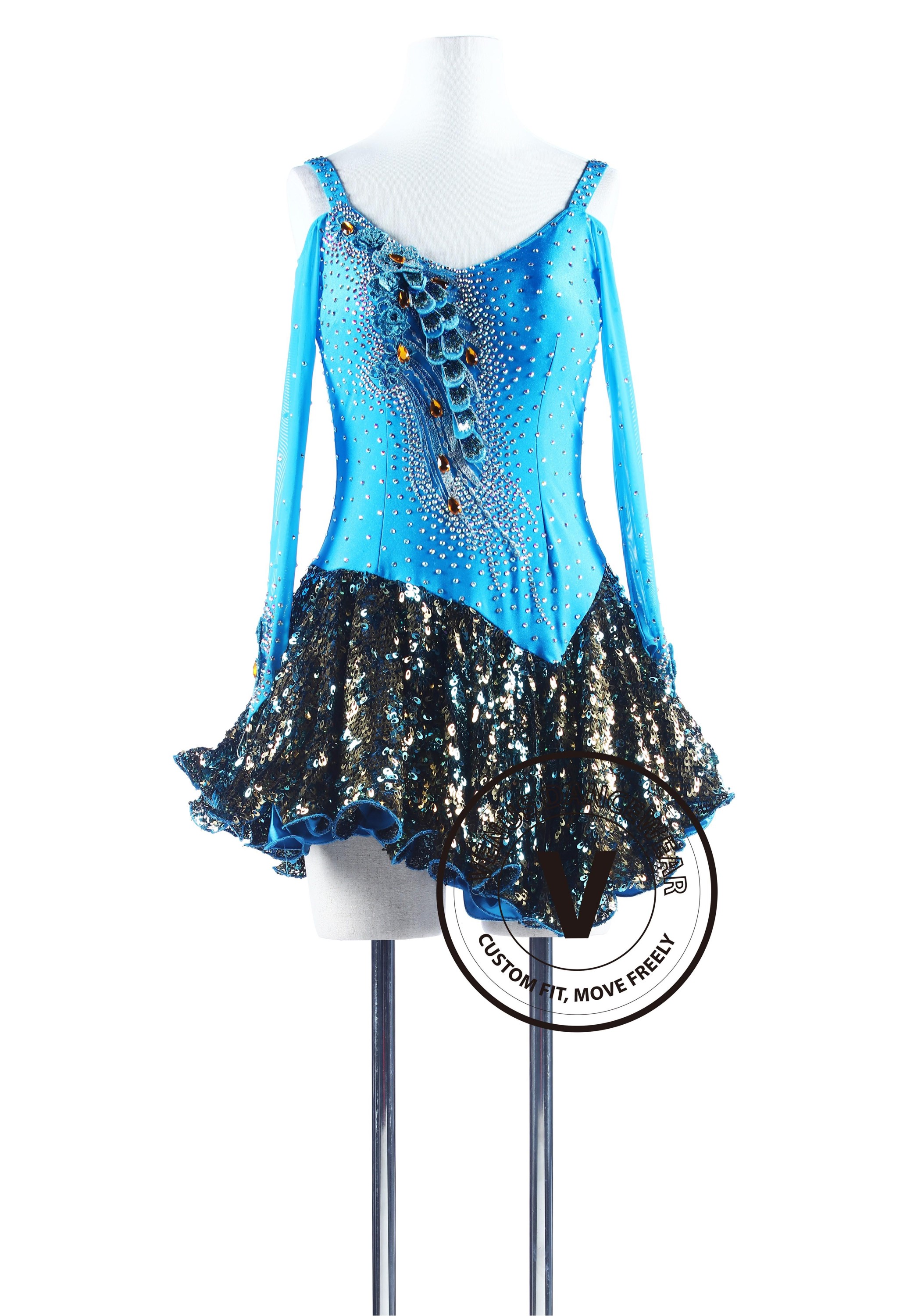 Blue Peacock Latin Rhythm Chacha Dance Competition Dress