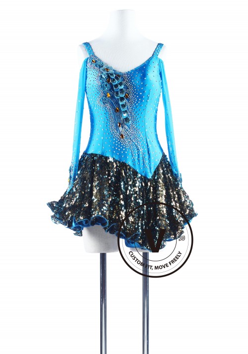 Blue Peacock Latin Rhythm Chacha Dance Competition Dress