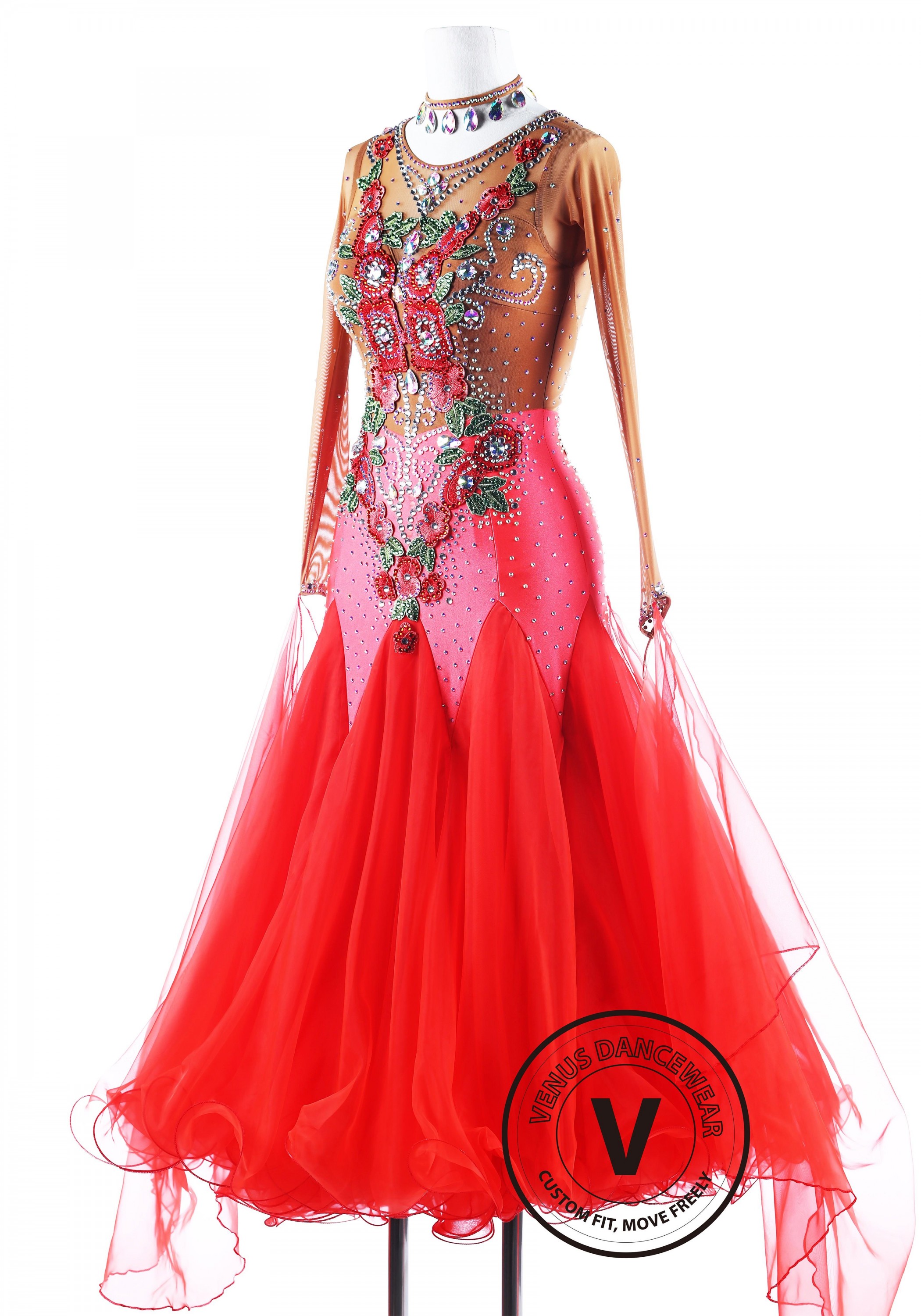 Roses in flames Waltz Competition Ballroom Dance Dress