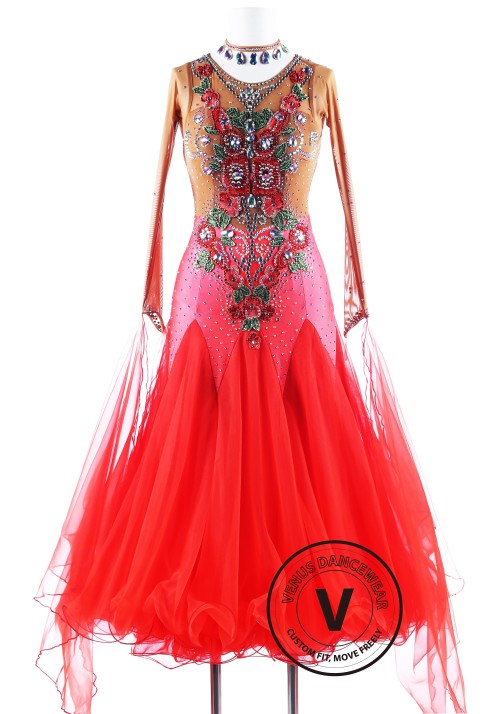 Roses in flames Waltz Competition Ballroom Dance Dress