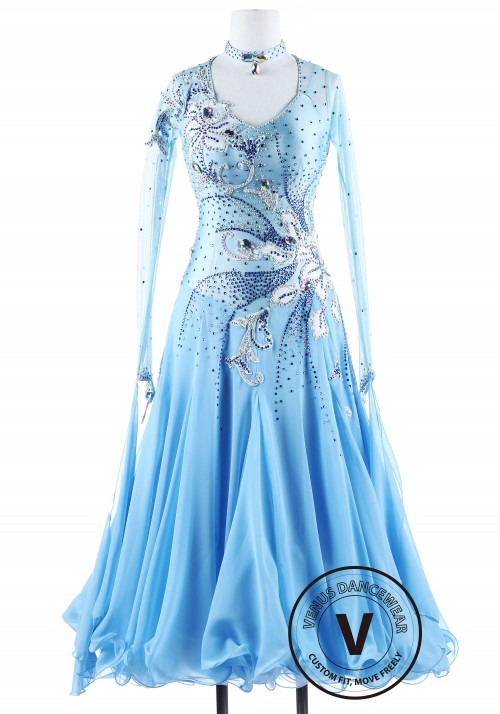 Edelweiss Blue Ballroom Competition Dance Dress