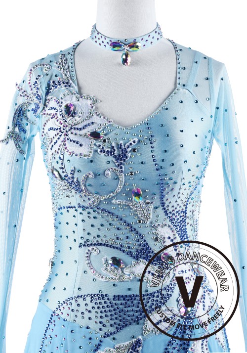 Edelweiss Blue Ballroom Competition Dance Dress