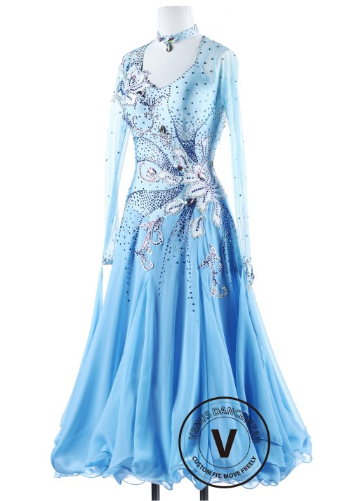 Edelweiss Blue Ballroom Competition Dance Dress