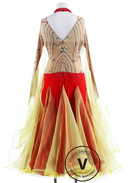 Red Aurora Borealis Ballroom Competition Dance Dress