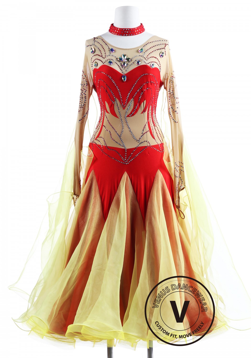 Red Aurora Borealis Ballroom Competition Dance Dress