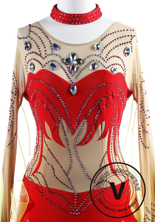 Red Aurora Borealis Ballroom Competition Dance Dress