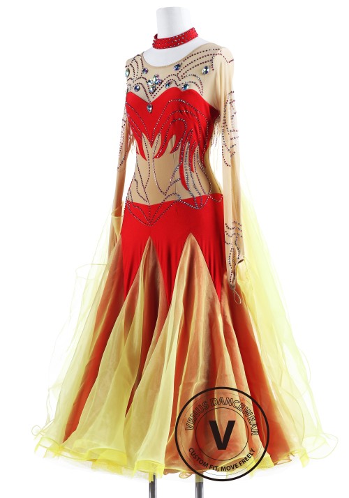 Red Aurora Borealis Ballroom Competition Dance Dress