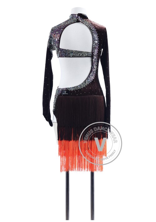 Chocolate Velvet Fringe Luxury Latin Competition Dress