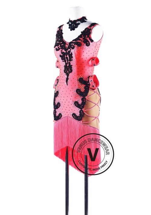 Coral Fringe Latin Competition Dance Dress