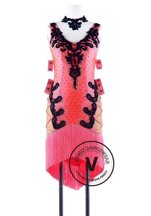 Coral Fringe Latin Competition Dance Dress