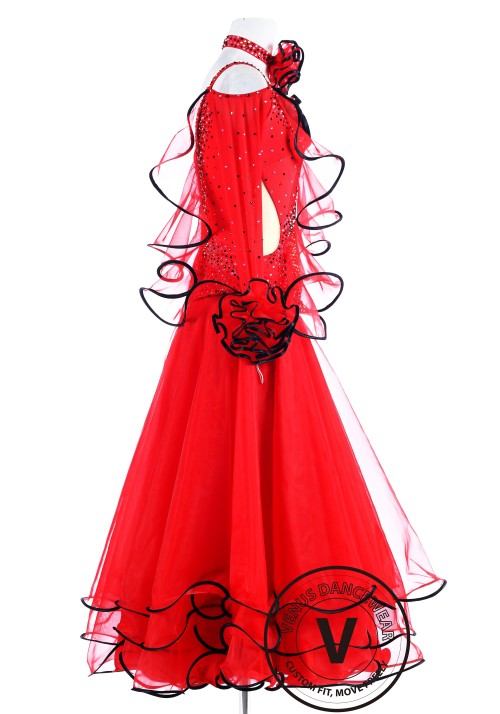 Red Vintage Ballroom Competition Dance Dress