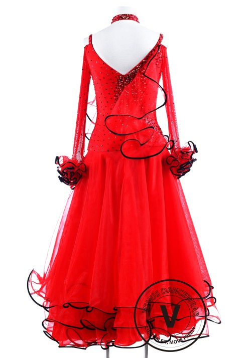 Red Vintage Ballroom Competition Dance Dress