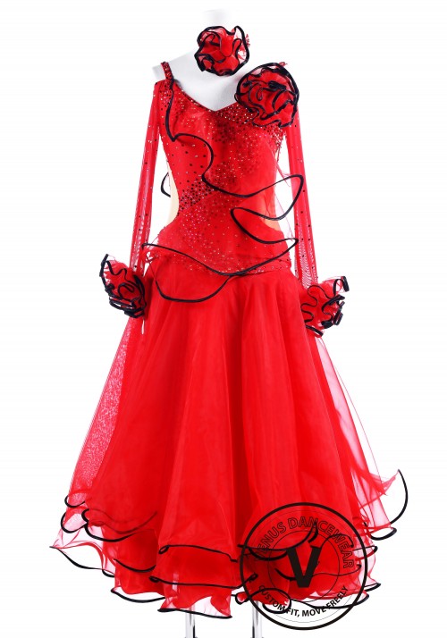 Red Vintage Ballroom Competition Dance Dress