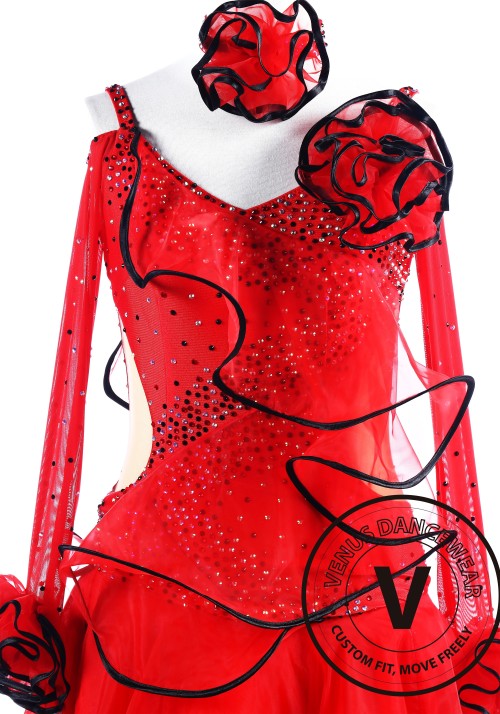 Red Vintage Ballroom Competition Dance Dress