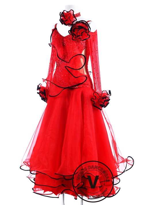 Red Vintage Ballroom Competition Dance Dress