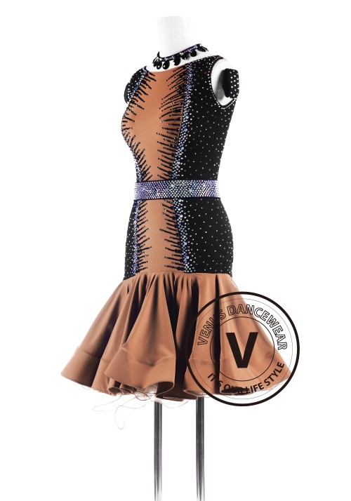 Caramel Black Fishnet Latin Competition Dance Dress