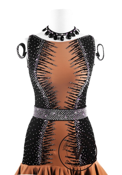 Caramel Black Fishnet Latin Competition Dance Dress