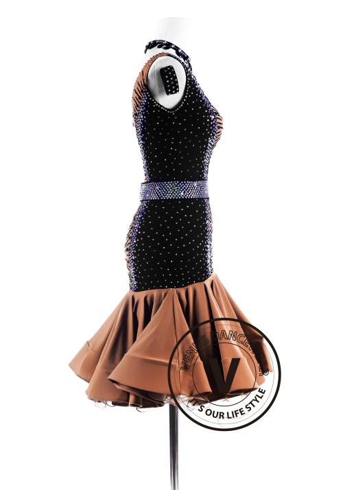 Caramel Black Fishnet Latin Competition Dance Dress