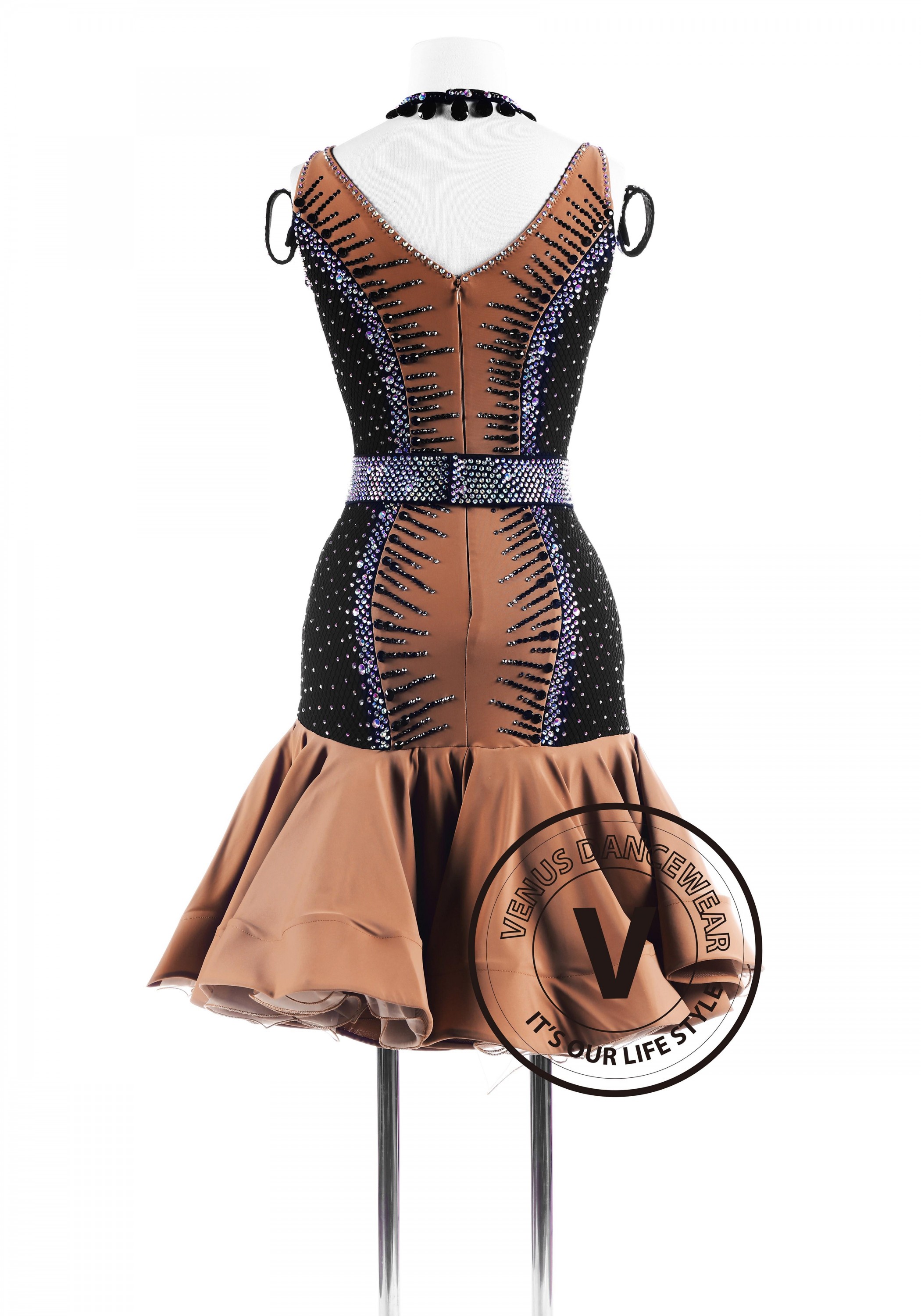 Caramel Black Fishnet Latin Competition Dance Dress