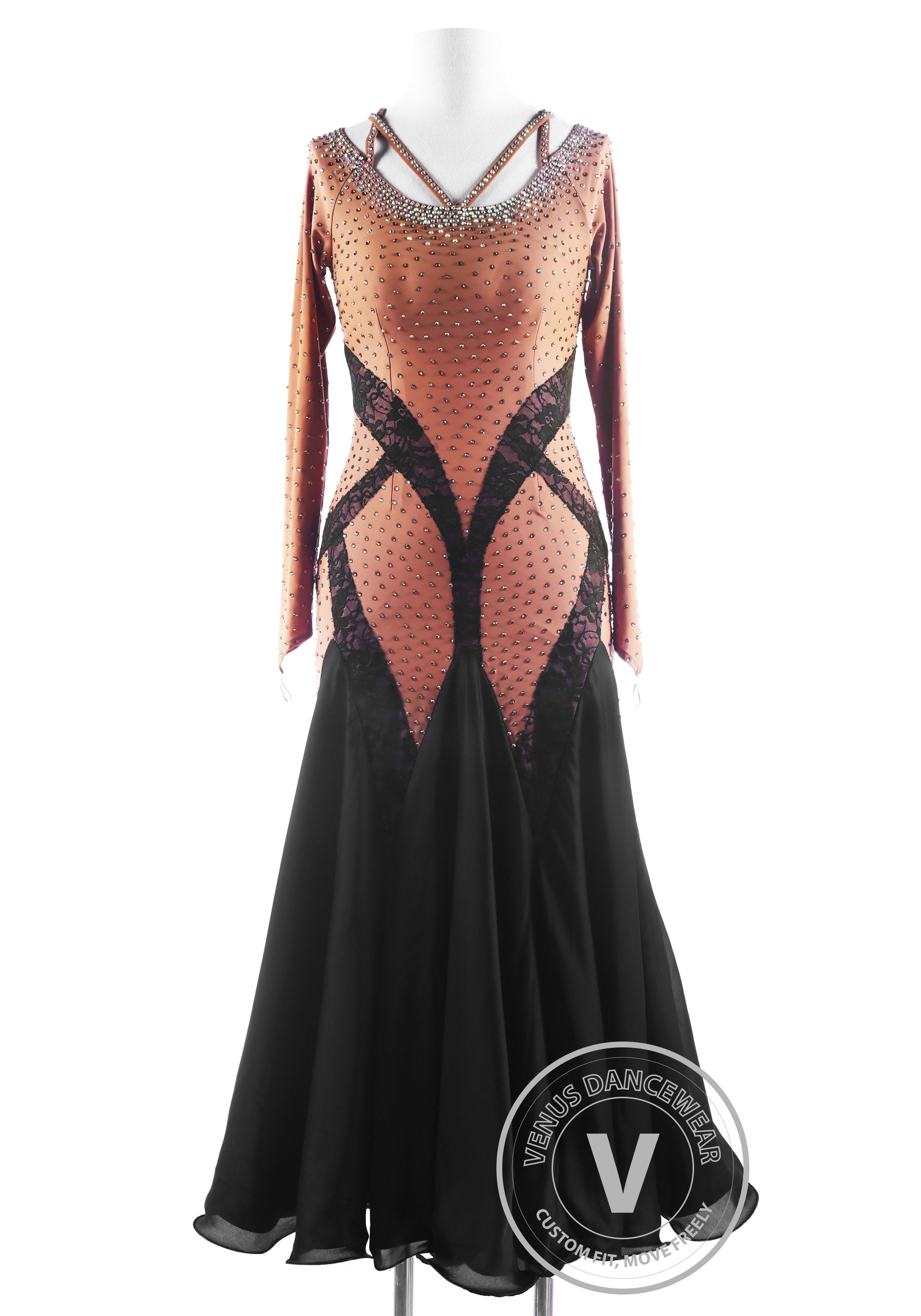 Caramel Lace Ballroom Smooth Competition Dance Dress