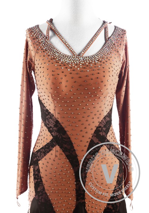 Caramel Lace Ballroom Smooth Competition Dance Dress