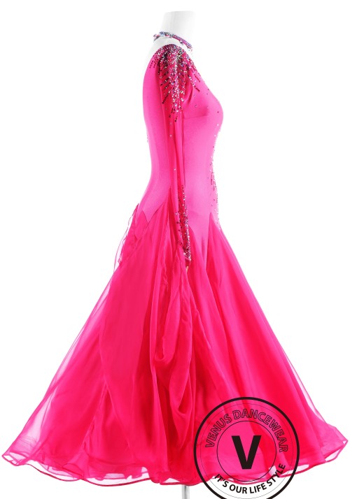 Rose Sequin Ballroom Standard Competition Dance Dress