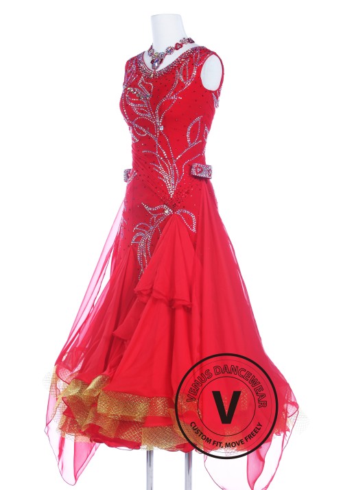 Luxury Bright Red Ballroom Smooth Competition Dance Dress