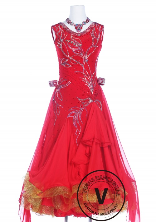 Luxury Bright Red Ballroom Smooth Competition Dance Dress