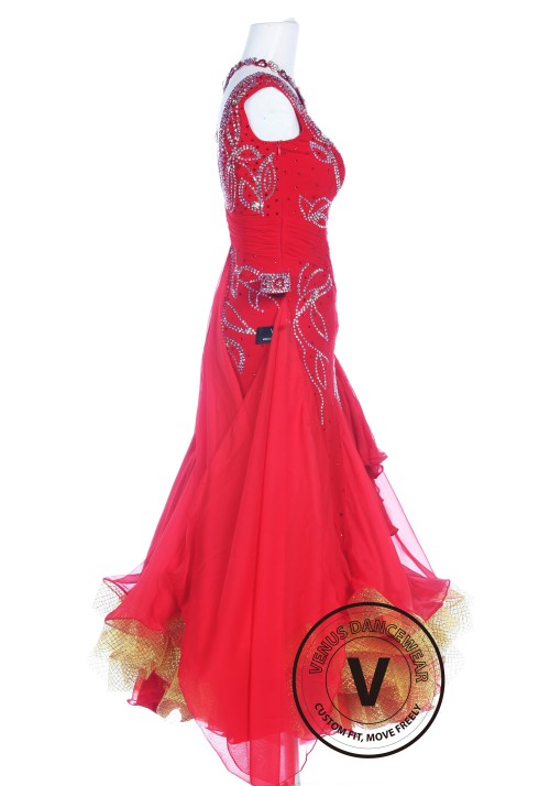 Luxury Bright Red Ballroom Smooth Competition Dance Dress