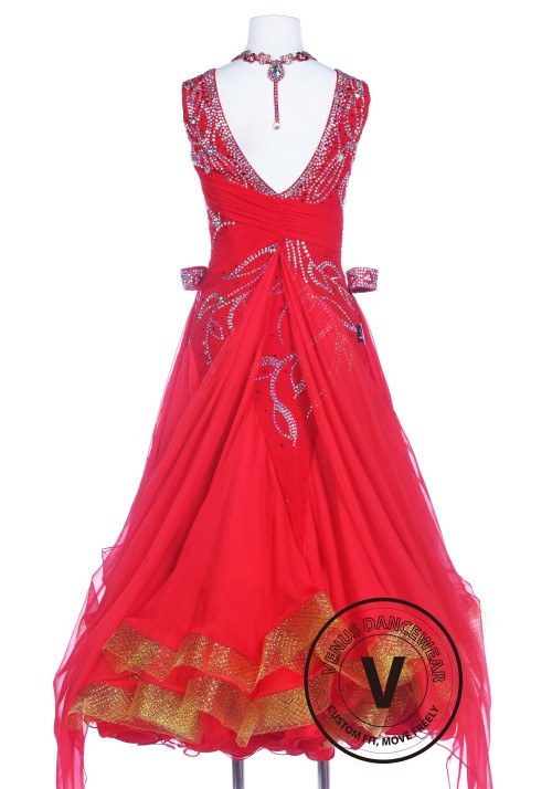 Luxury Bright Red Ballroom Smooth Competition Dance Dress