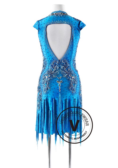 Vintage Blue Beaded Latin Rhythm Competition Dance Dress