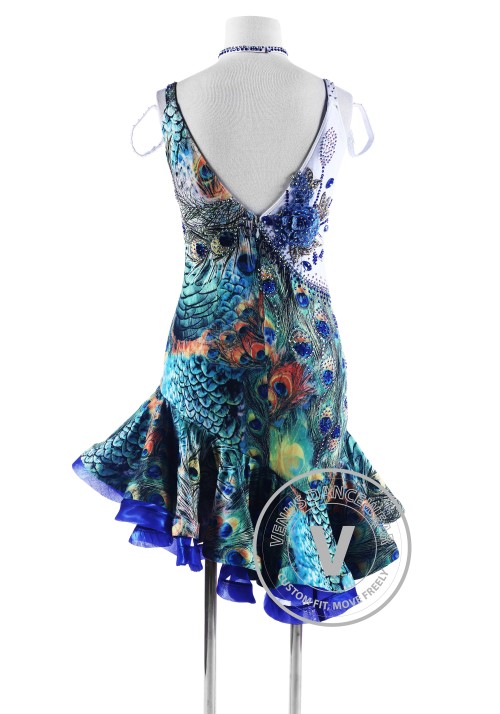 Peacock Print Latin Rhythm Competition Dance Dress