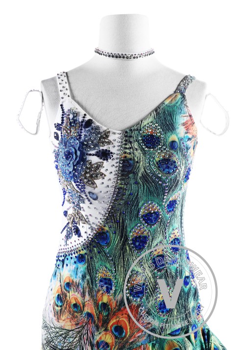 Peacock Print Latin Rhythm Competition Dance Dress