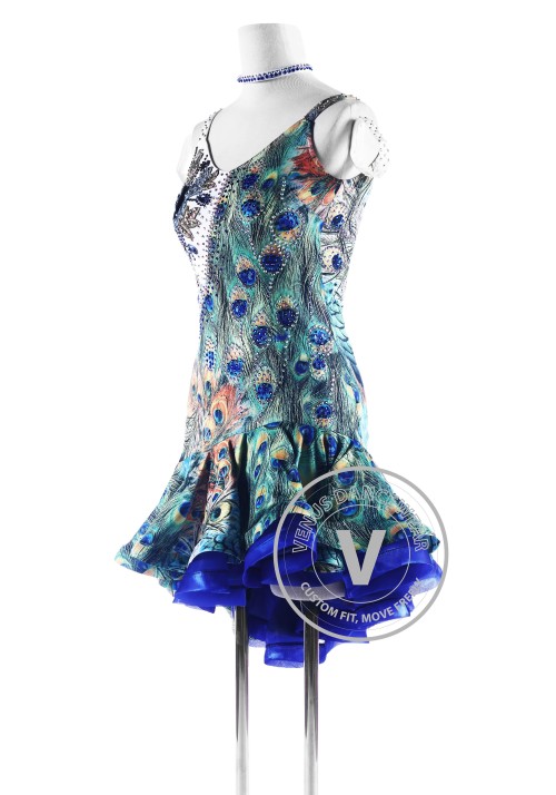 Peacock Print Latin Rhythm Competition Dance Dress