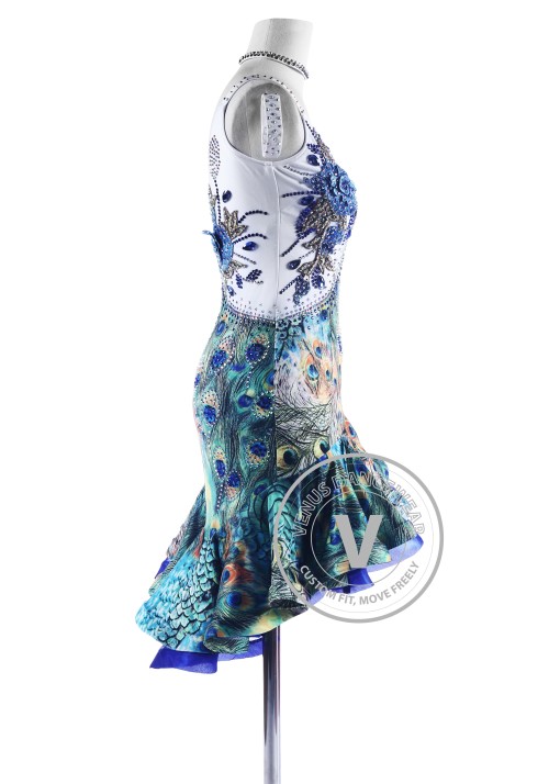 Peacock Print Latin Rhythm Competition Dance Dress