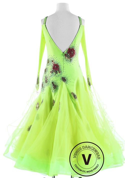 Neon Green Peacock Standard Competition Dance Dress