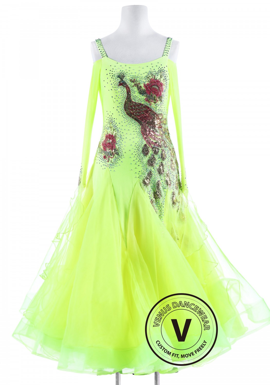 Neon Green Peacock Standard Competition Dance Dress