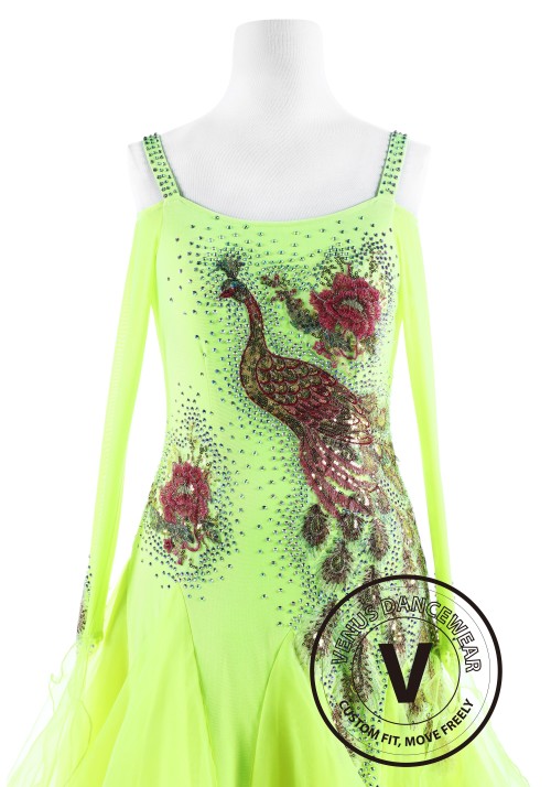 Neon Green Peacock Standard Competition Dance Dress