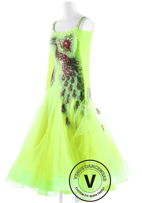 Neon Green Peacock Standard Competition Dance Dress