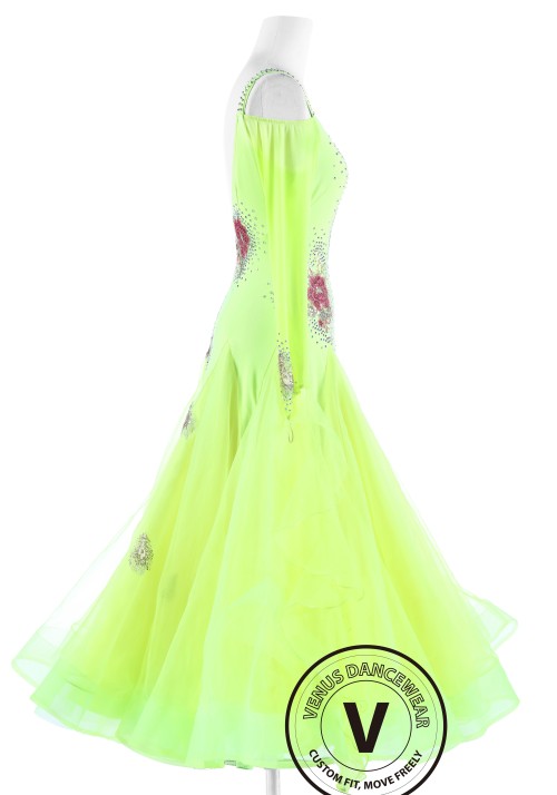 Neon Green Peacock Standard Competition Dance Dress