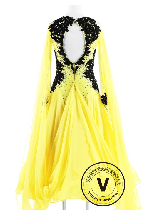 Black Appliques on Yellow Ballroom International Competition Dress