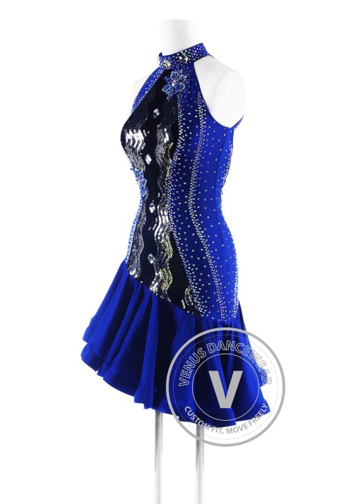 Royal Blue and Sequin Sleeveless Latin Competition Dress