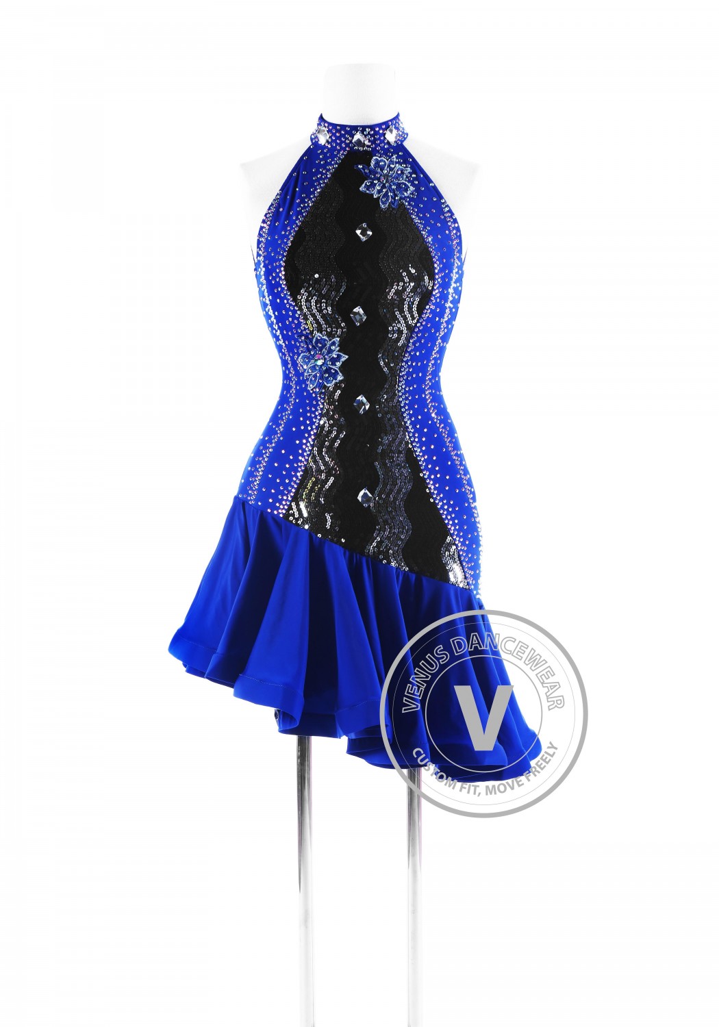Royal Blue and Sequin Sleeveless Latin Competition Dress